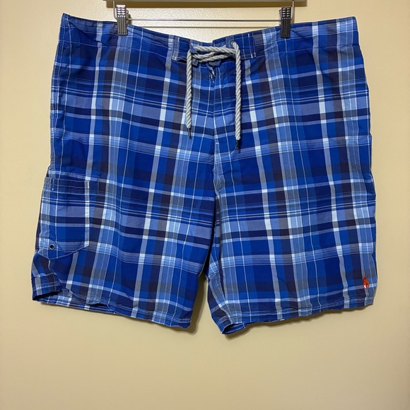 Polo Ralph Lauren Swimwear Madras Plaid Swim Shorts Men 40 Blue Board Shorts - Picture 2 of 10